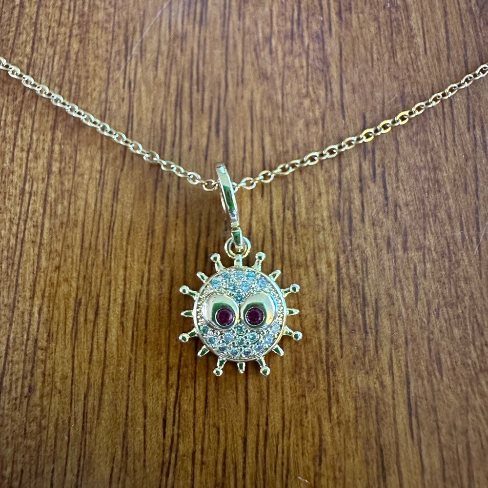 Gold Necklace with White Gems and Red Eye Gems, Sun Inspired Charm, Tala By Kyla